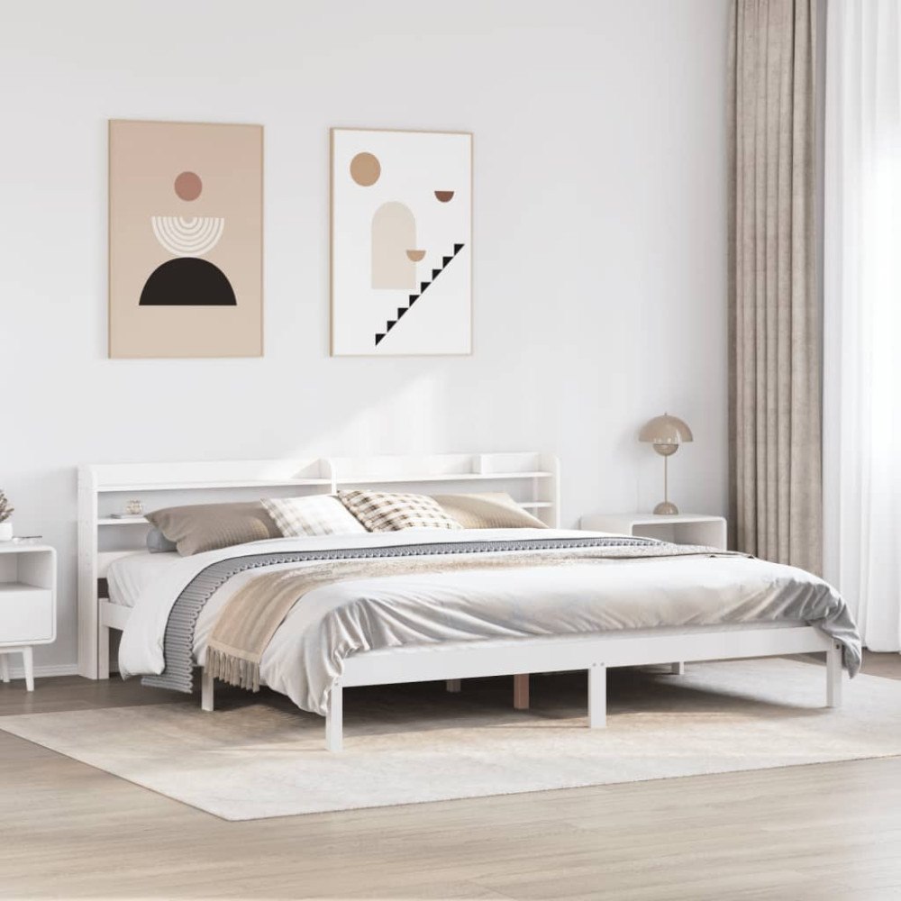 vidaXL Sängram utan madrass vit 200x200 cm massiv furu