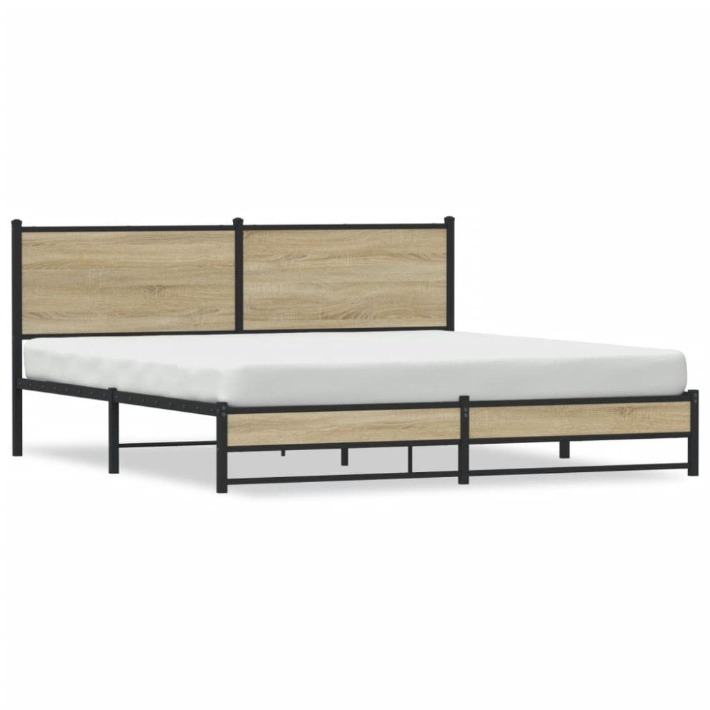 vidaXL Sängram utan madrass metall sonoma-ek 180x200 cm