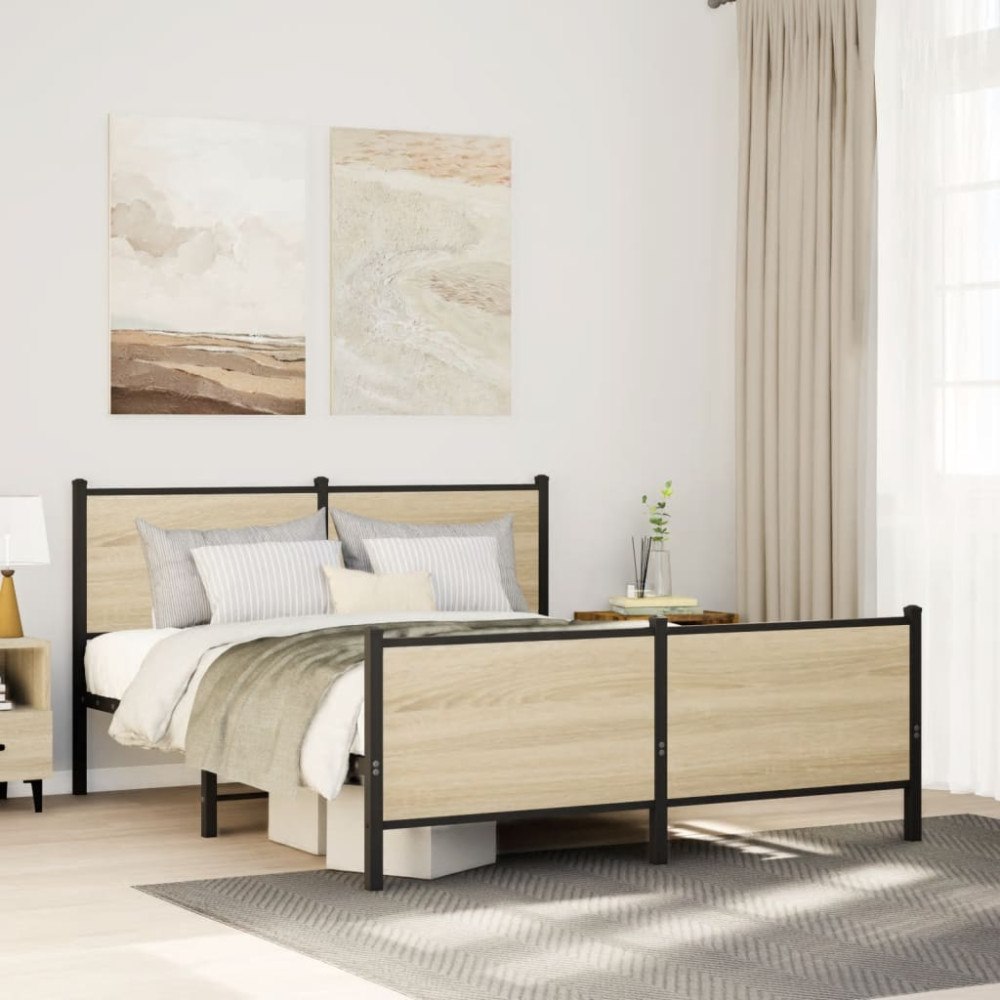 vidaXL Sängram utan madrass metall sonoma-ek 140x190 cm