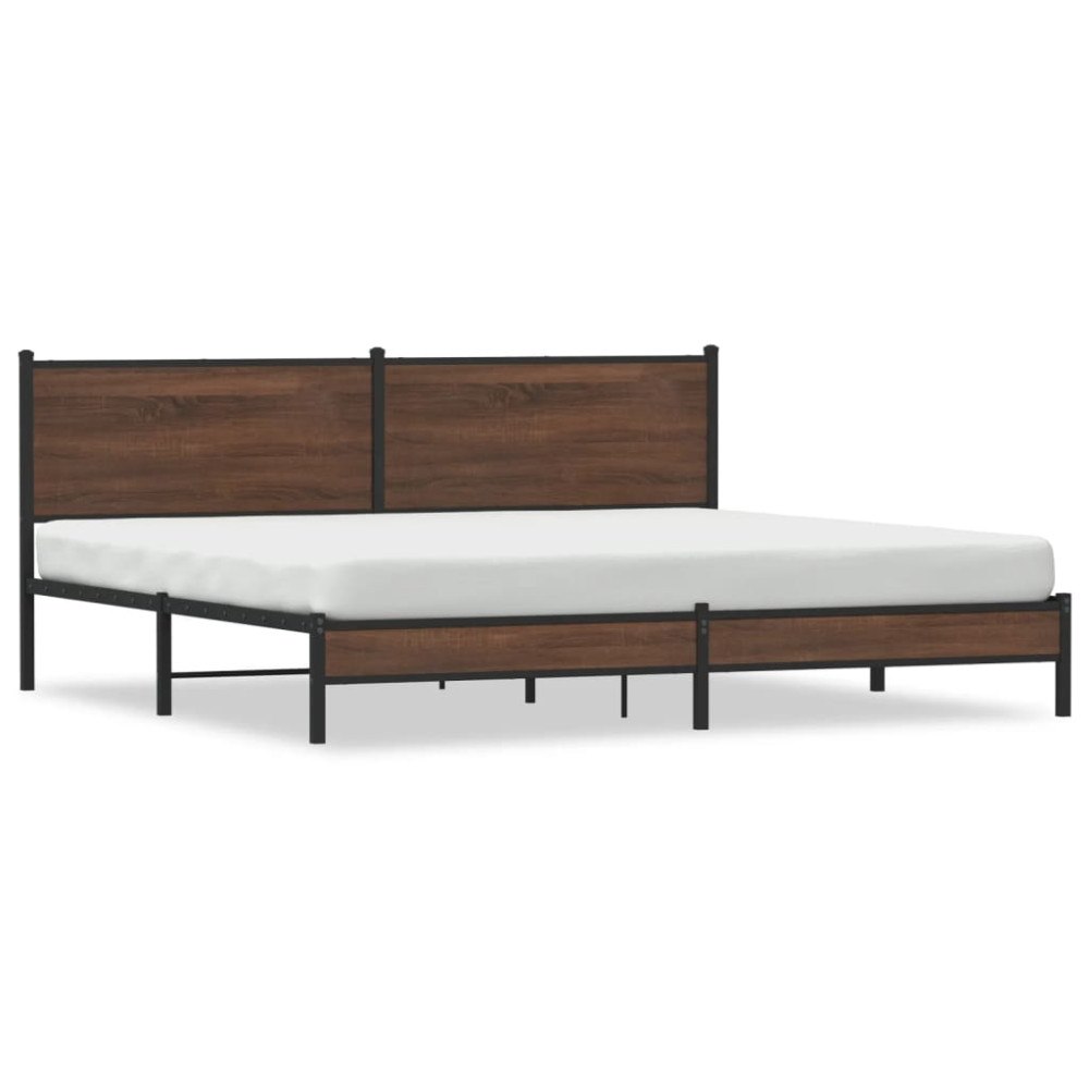 vidaXL Sängram utan madrass metall brun ek 193x203 cm