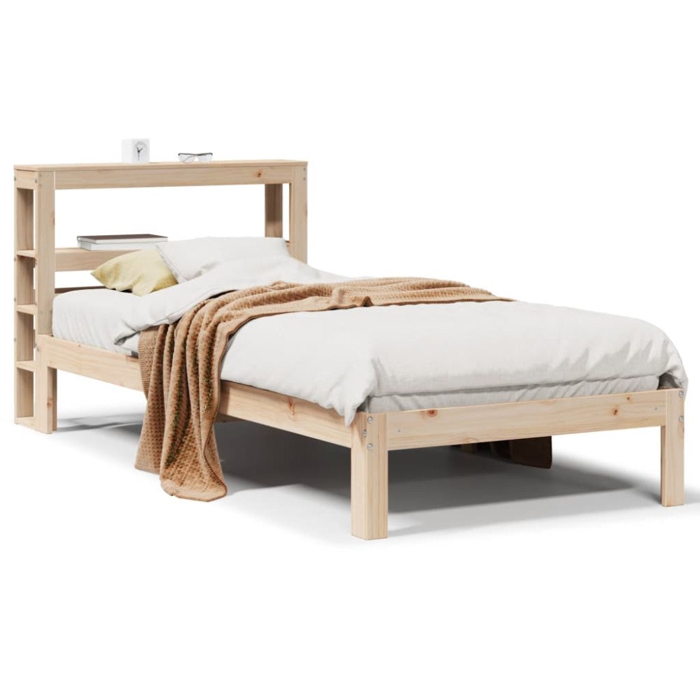 vidaXL Sängram med huvudgavel 90x200 cm massiv furu