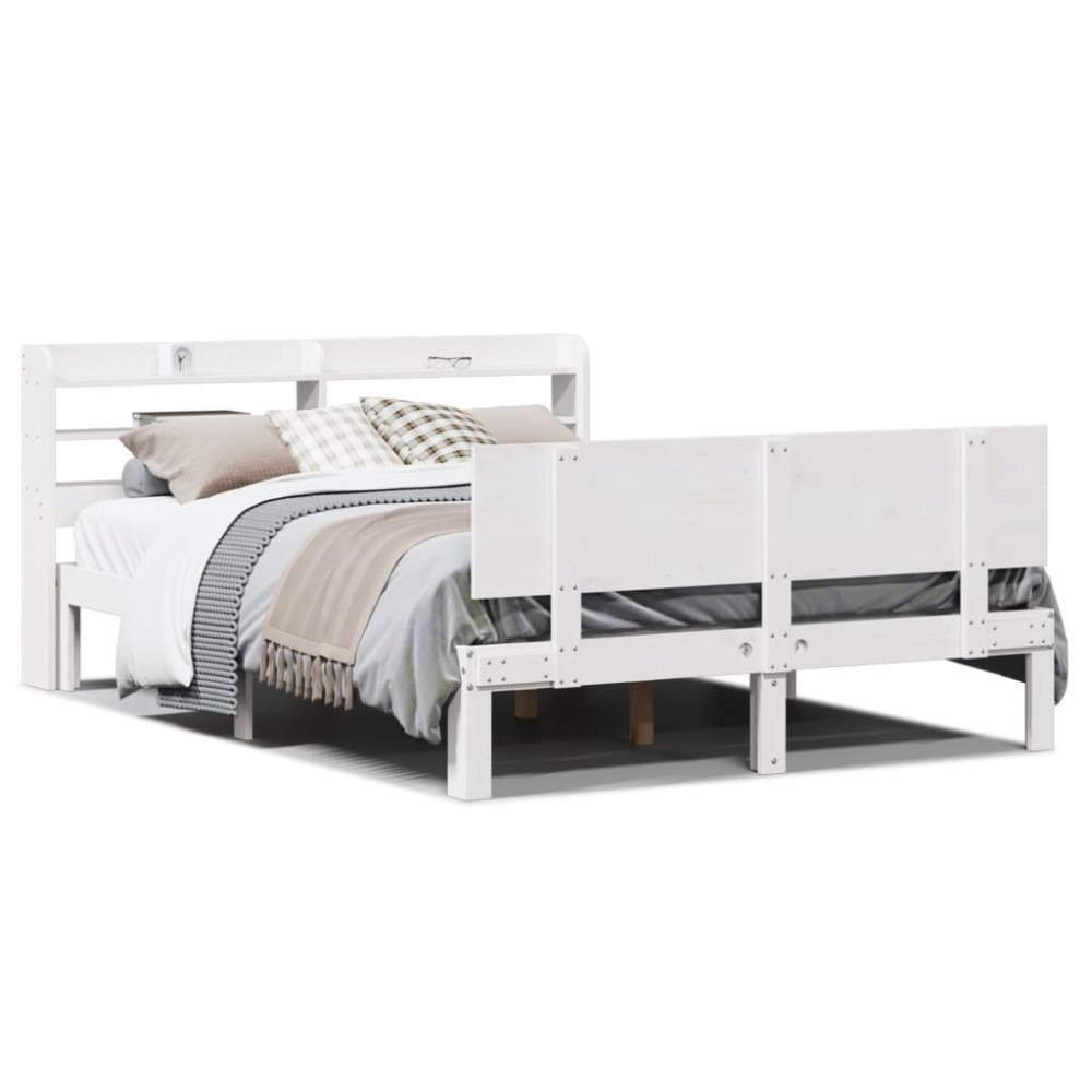 vidaXL Sängram med huvudgavel utan madrass vit 140x190 cm