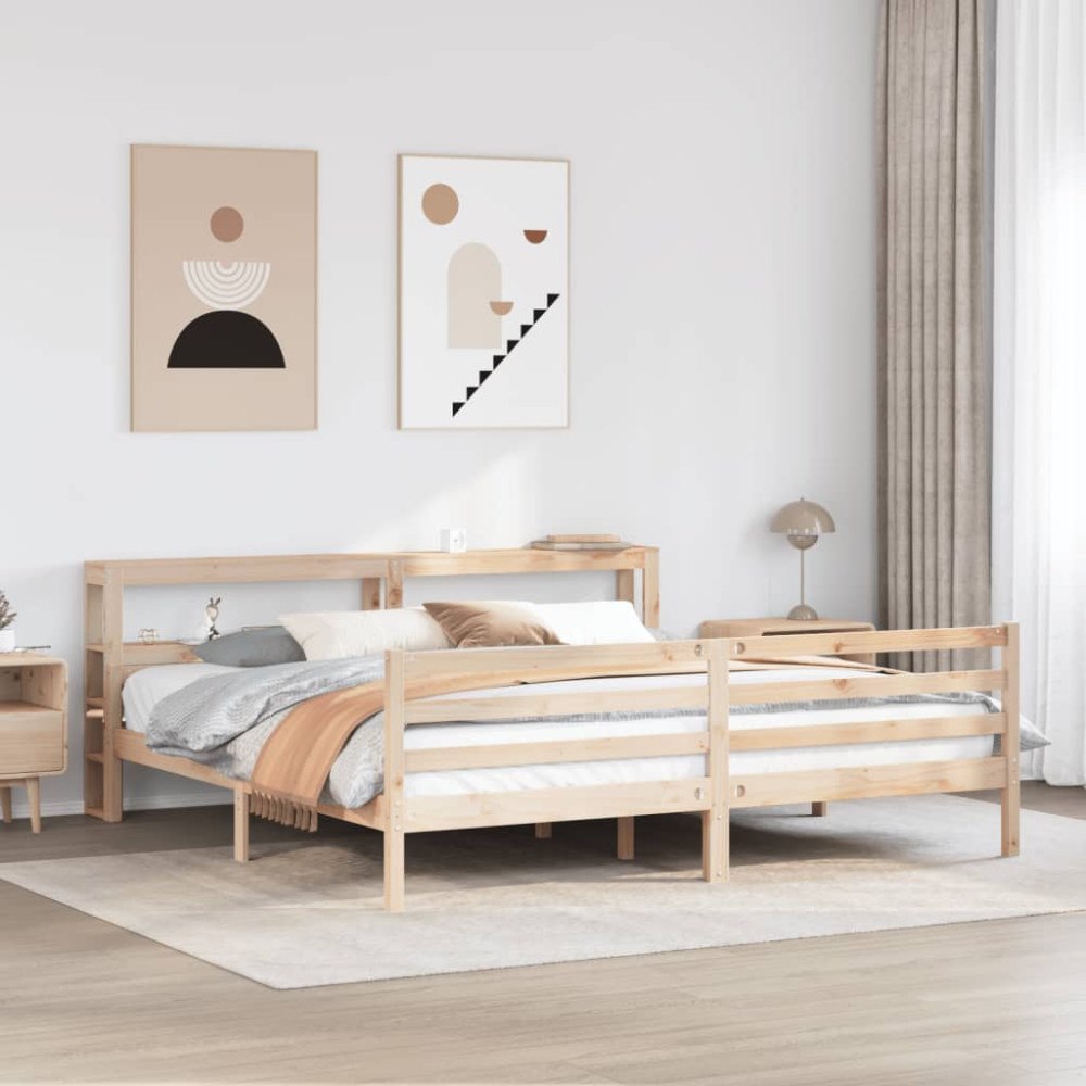 vidaXL Sängram med huvudgavel 200x200 cm massiv furu