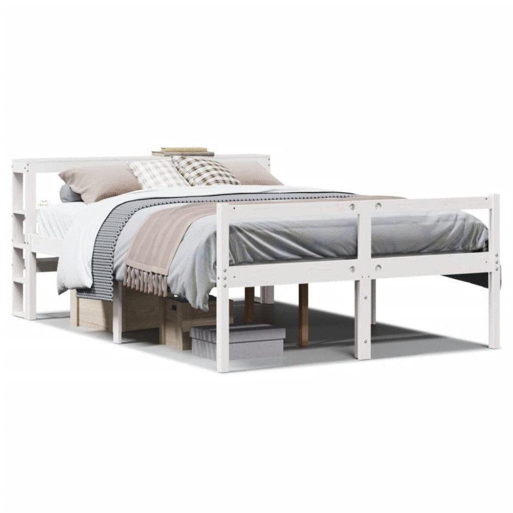 vidaXL Seniorsäng med sänggavel vit 150x200 cm massiv furu