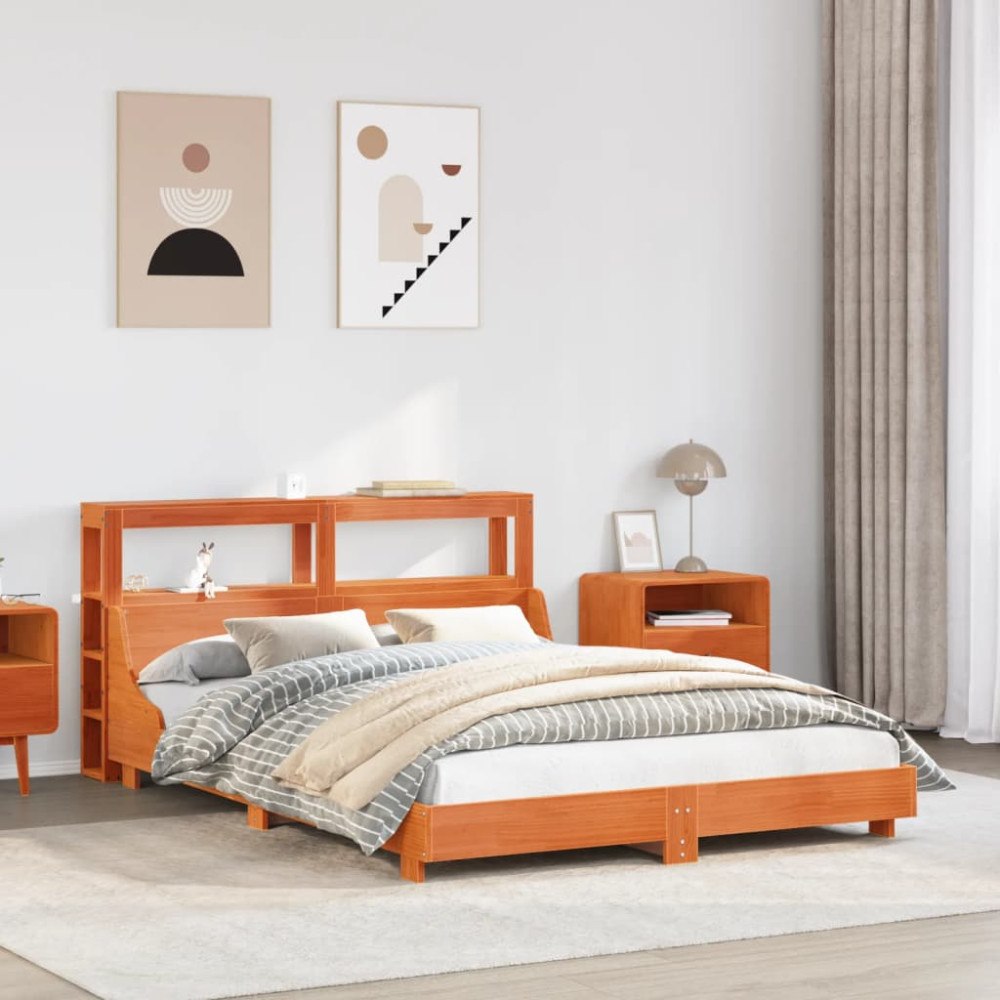 vidaXL Sängram utan madrass vaxbrun 140x190 cm massiv furu