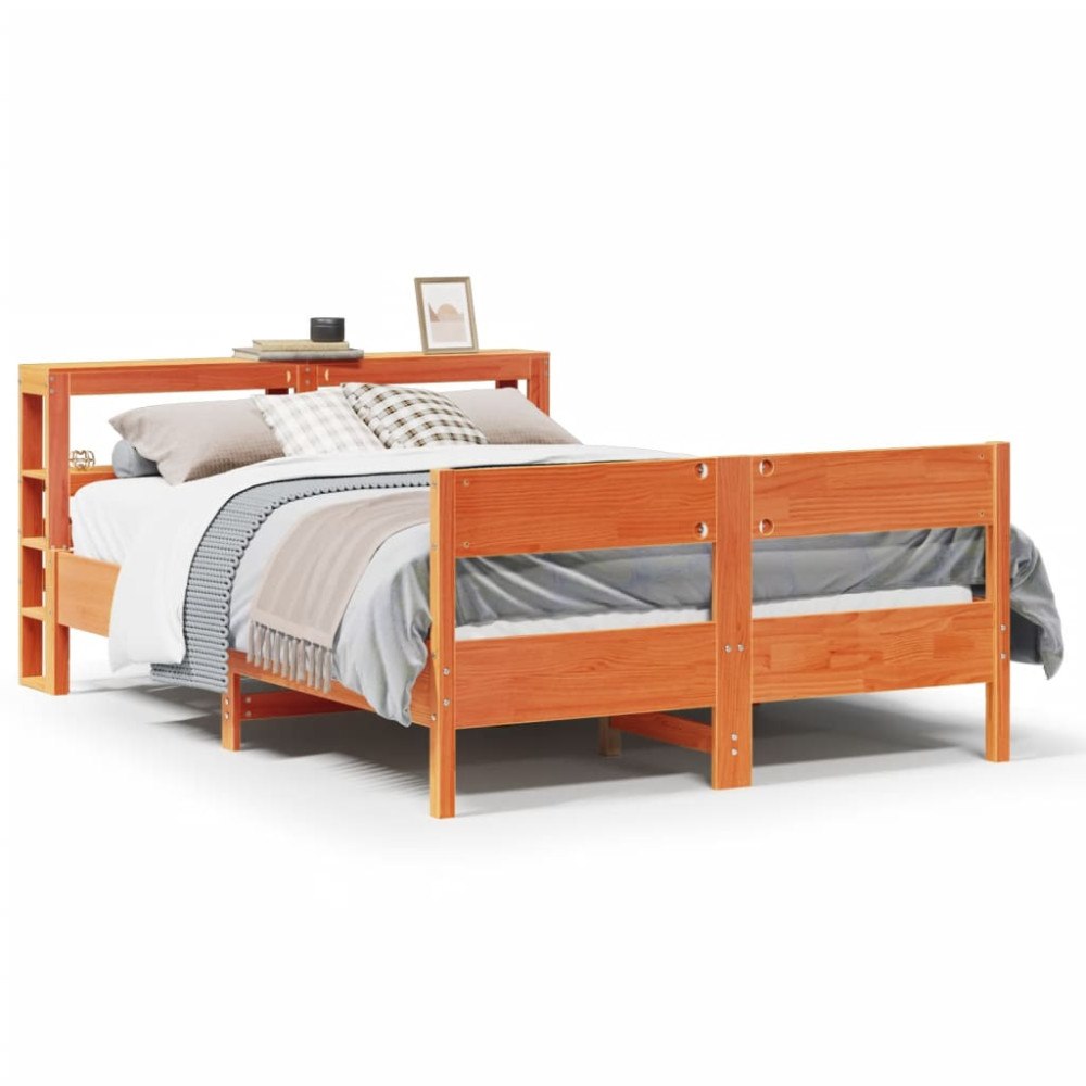 vidaXL Sängram utan madrass vaxbrun 140x190 cm massiv furu