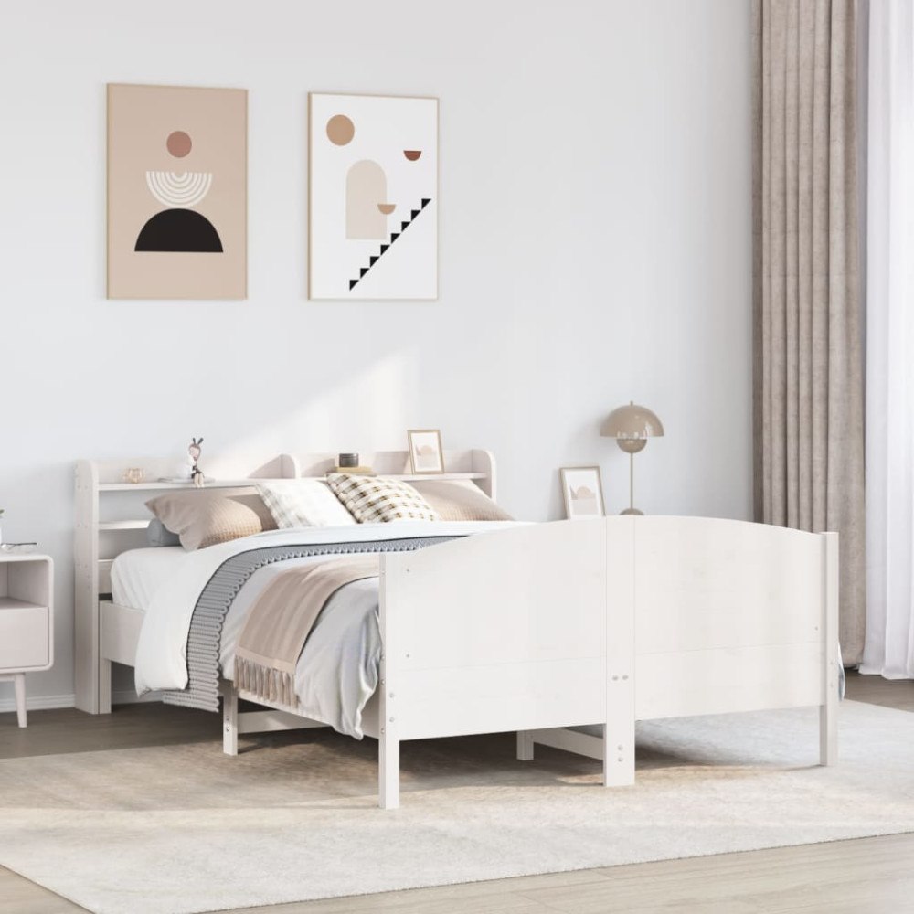 vidaXL Sängram utan madrass vit 140x190 cm massiv furu