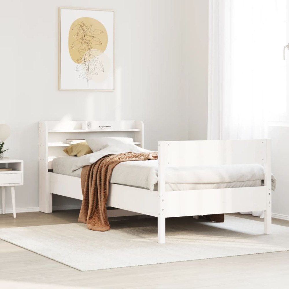 vidaXL Sängram utan madrass vit 75x190 cm massiv furu