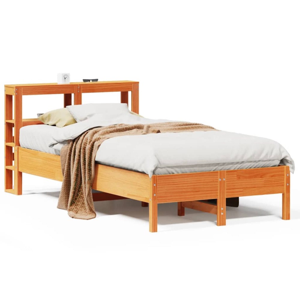 vidaXL Sängram utan madrass vaxbrun 120x200 cm massiv furu