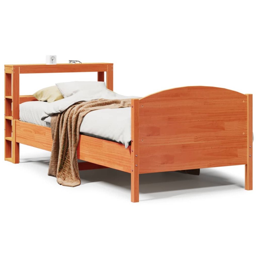 vidaXL Sängram utan madrass vaxbrun 100x200 cm massiv furu
