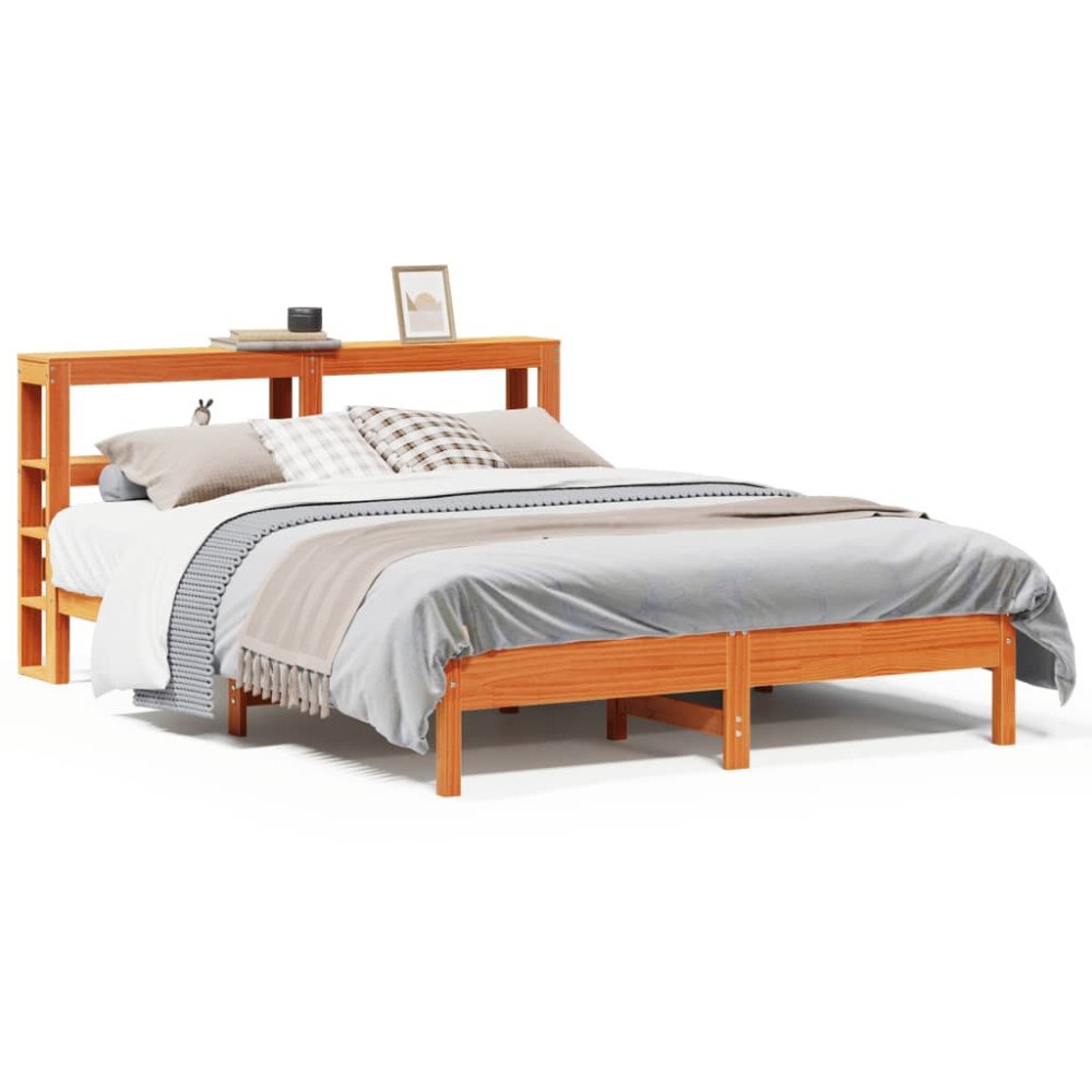 vidaXL Sängram utan madrass vaxbrun 150x200 cm massiv furu