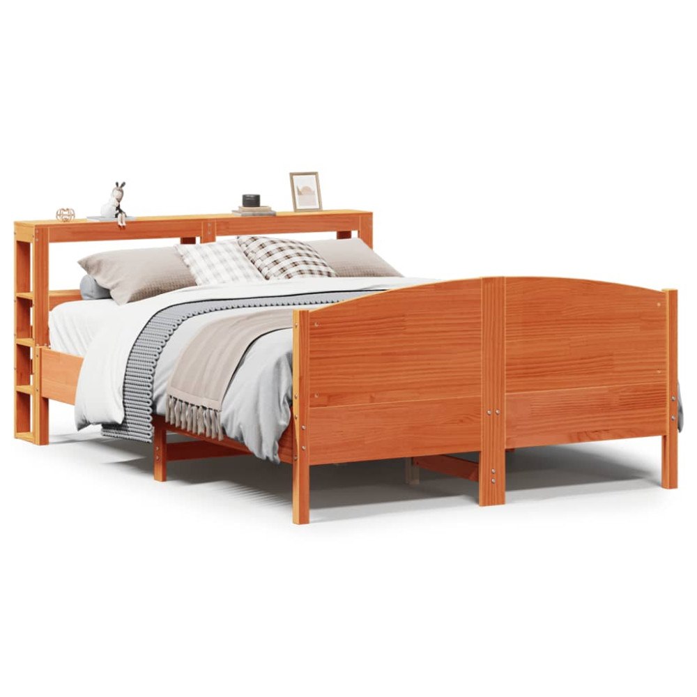vidaXL Sängram utan madrass vaxbrun 160x200 cm massiv furu