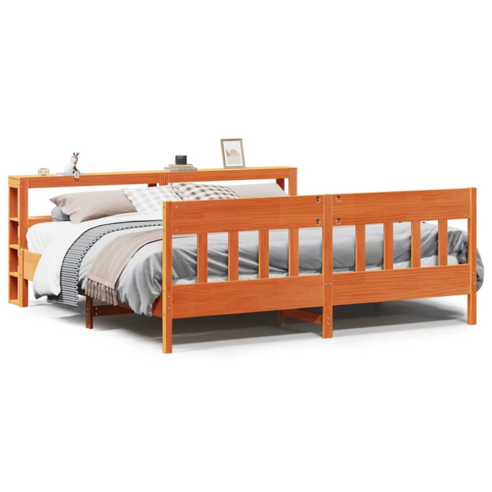 vidaXL Sängram utan madrass vaxbrun 200x200 cm massiv furu