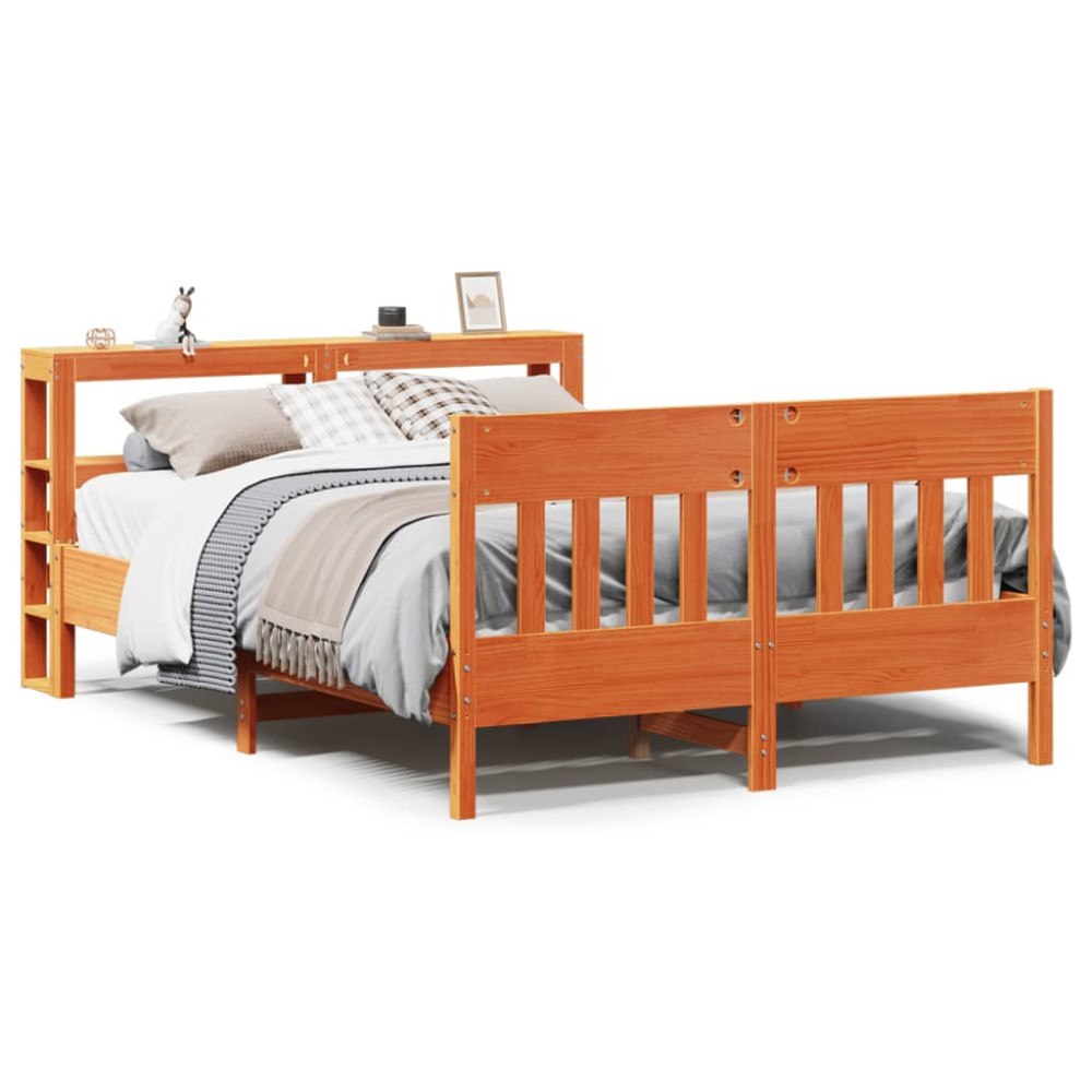 vidaXL Sängram utan madrass vaxbrun 150x200 cm massiv furu