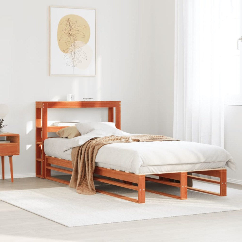 vidaXL Sängram utan madrass vaxbrun 75x190 cm massiv furu