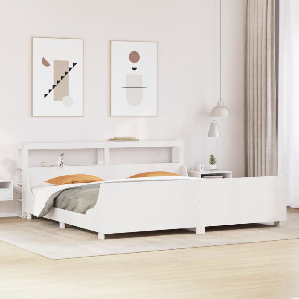 vidaXL Sängram utan madrass vit 200x200 cm massiv furu