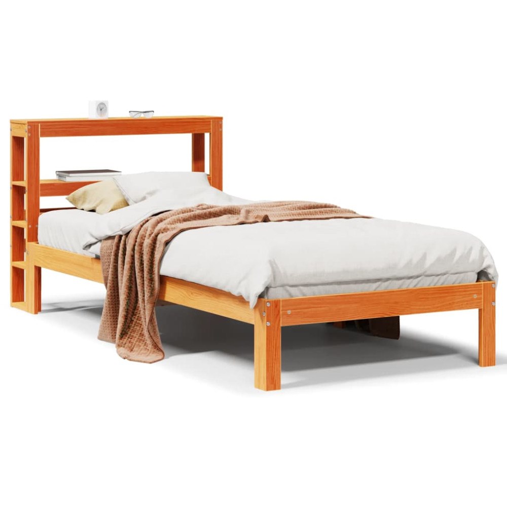 vidaXL Sängram utan madrass vaxbrun 75x190 cm massiv furu