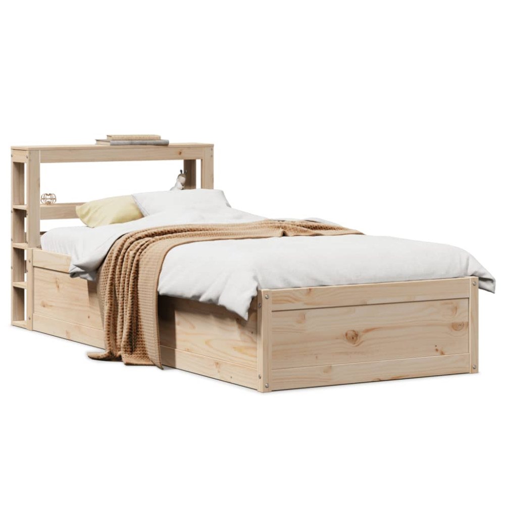 vidaXL Sängram med huvudgavel 75x190 cm massivt furu