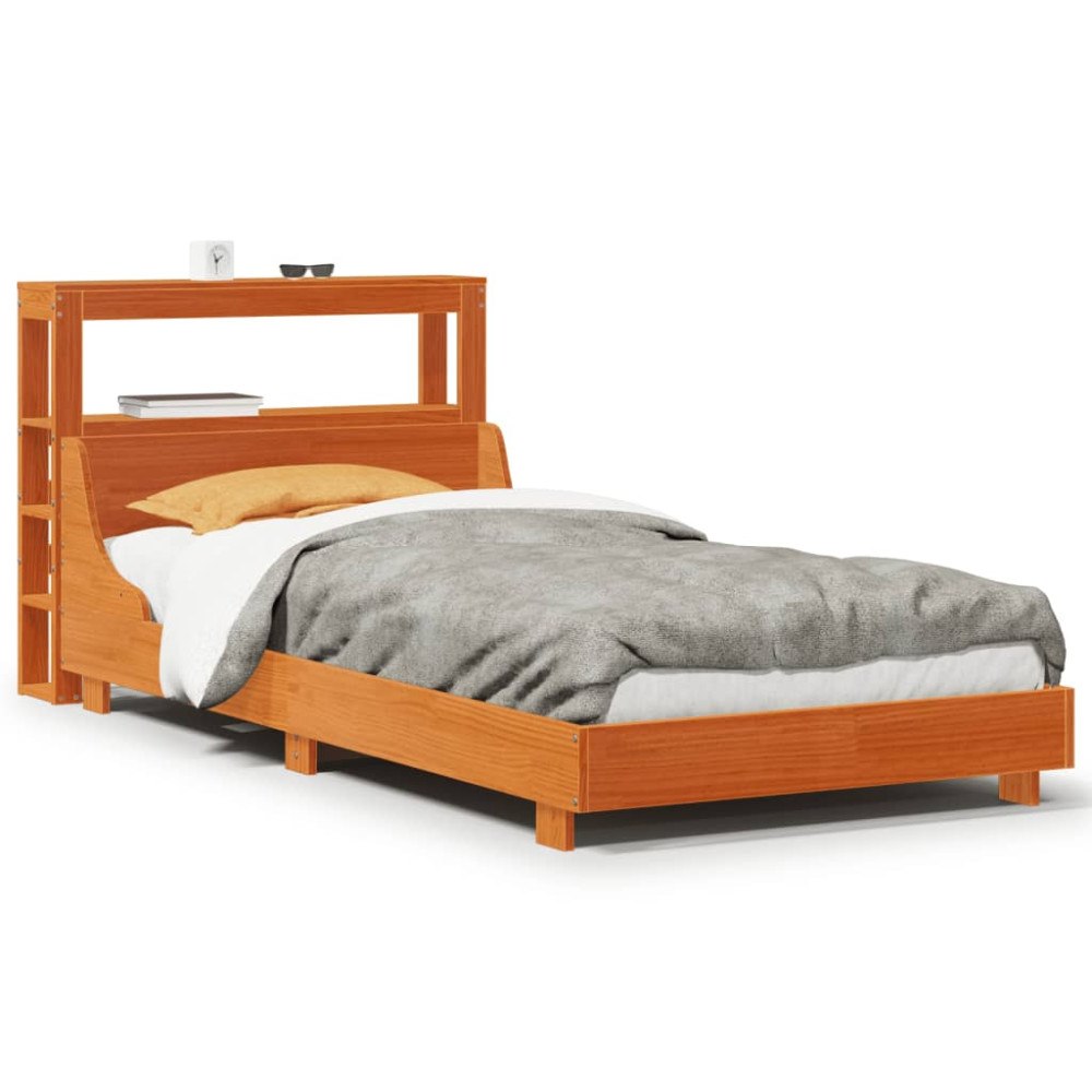 vidaXL Sängram utan madrass vaxad brun 90x190 cm massiv furu