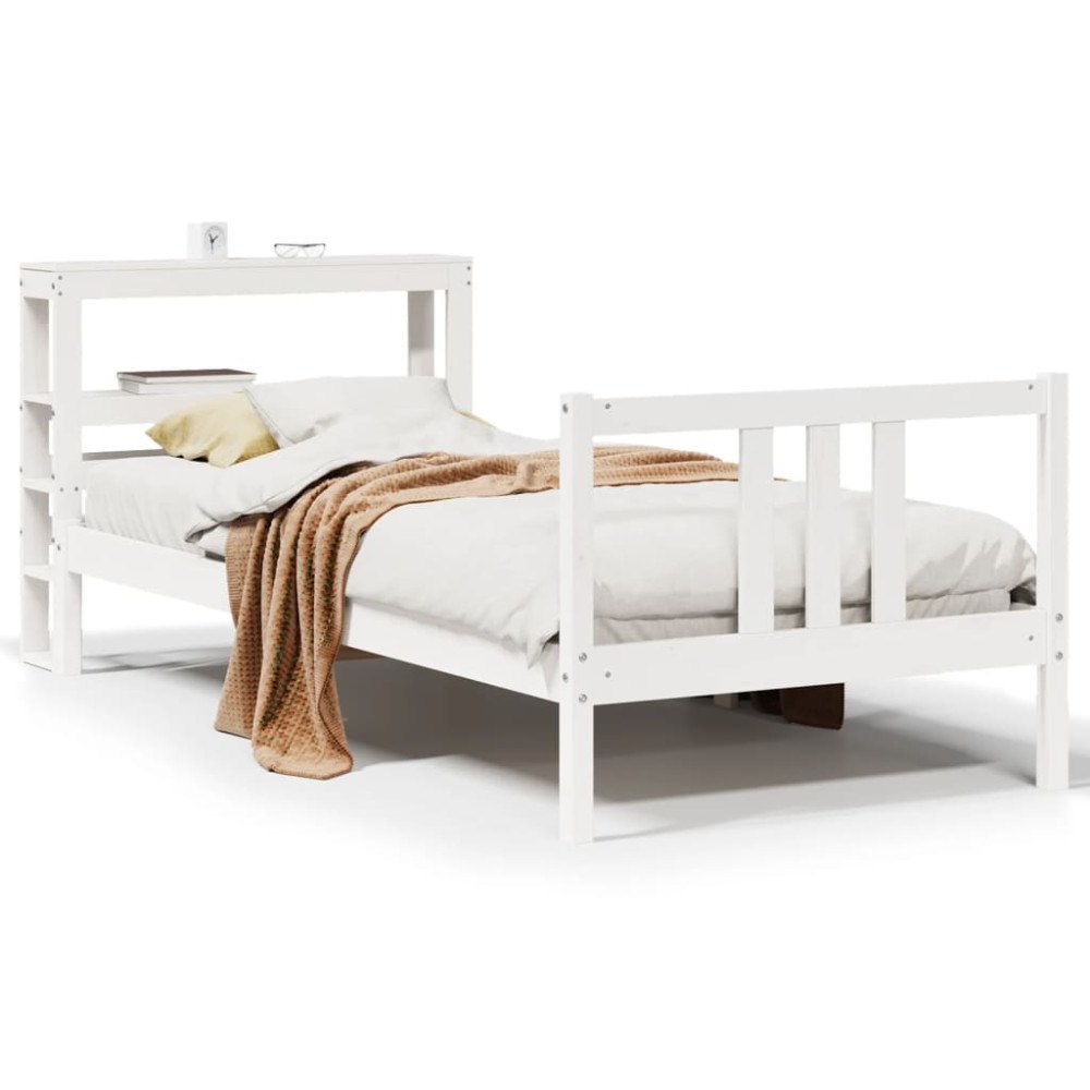 vidaXL Sängram med huvudgavel utan madrass vit 90x200 cm