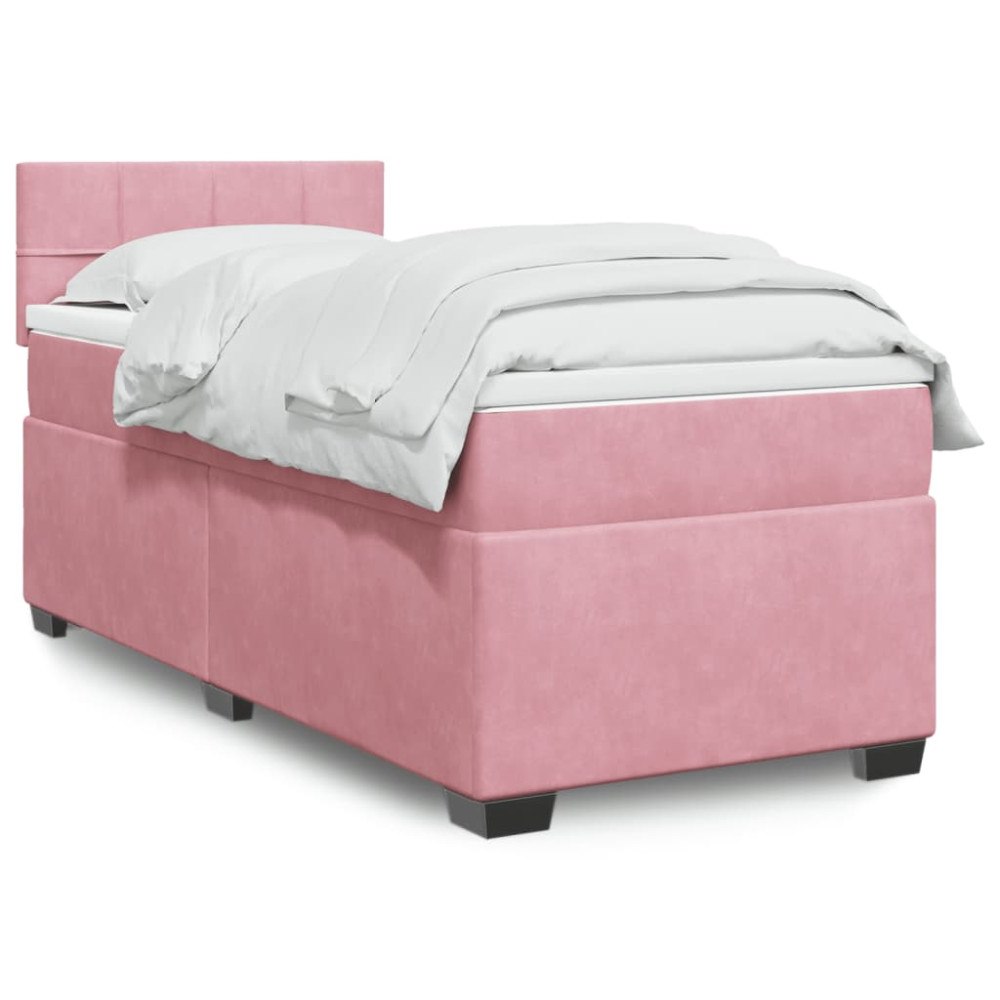 vidaXL Ramsäng med madrass rosa 90x200 cm sammet
