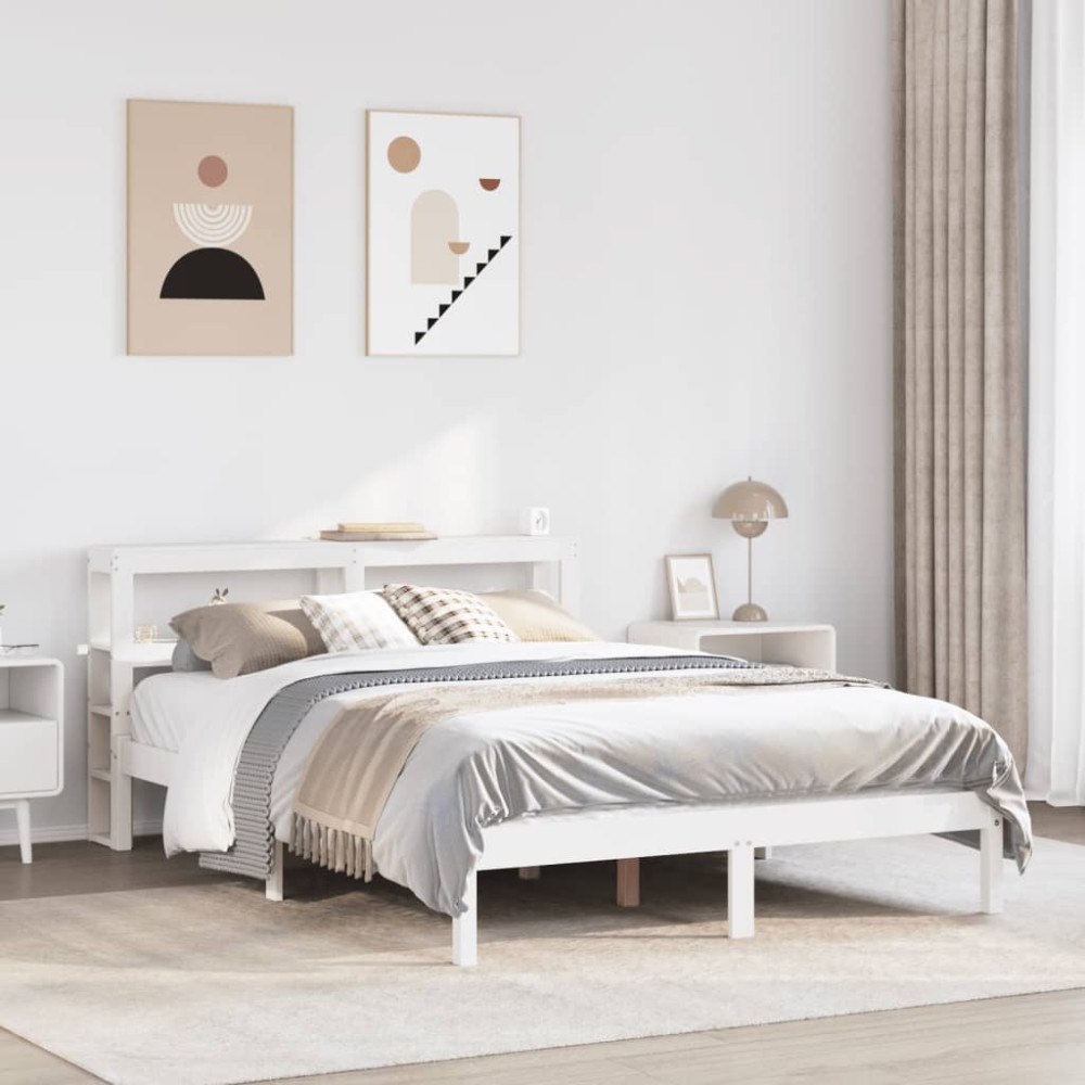 vidaXL Sängram utan madrass vit 140x190 cm massiv furu