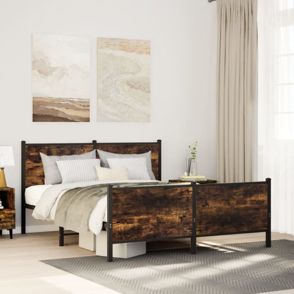 vidaXL Sängram utan madrass metall rökfärgad ek 140x200 cm