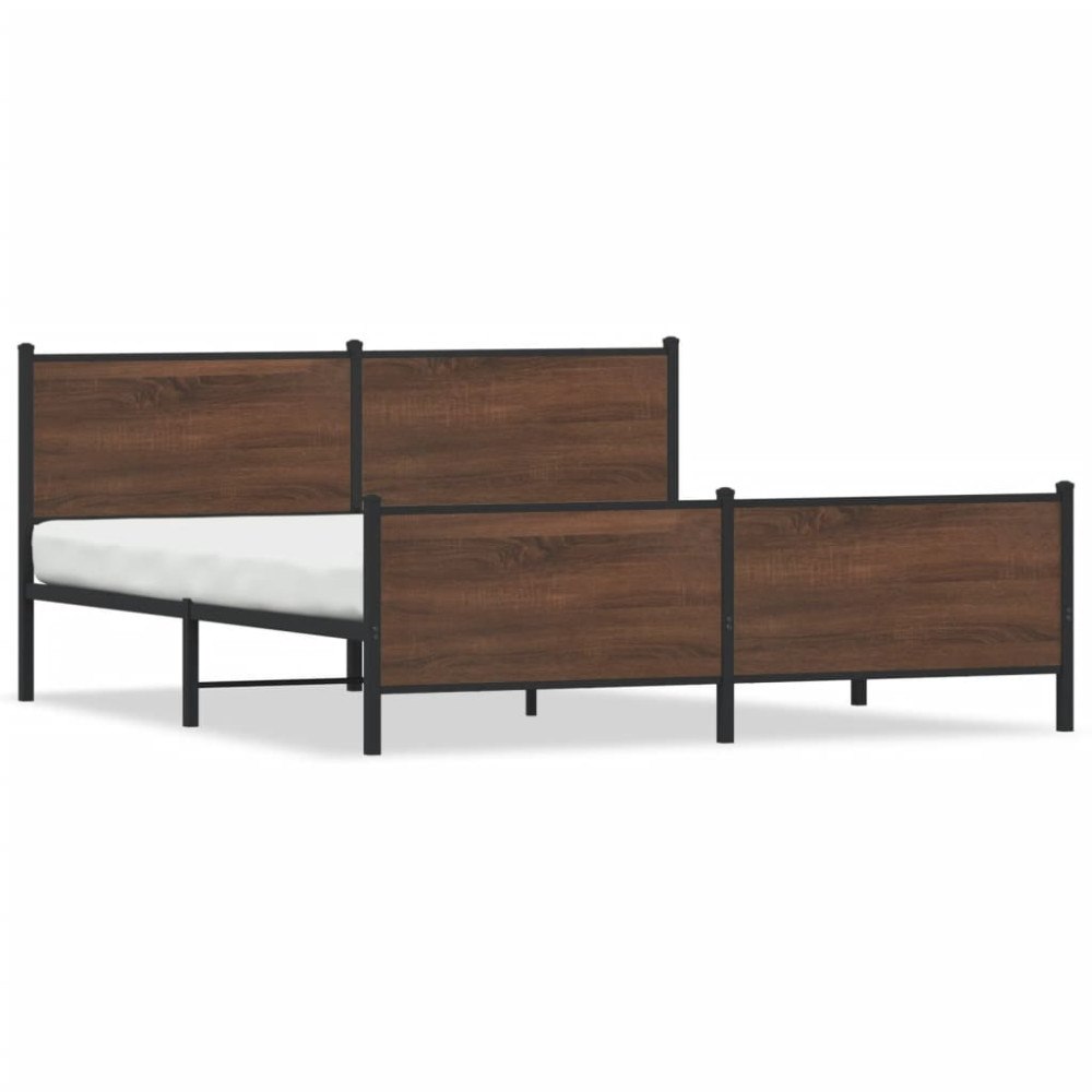 vidaXL Sängram utan madrass metall brun ek 180x200 cm