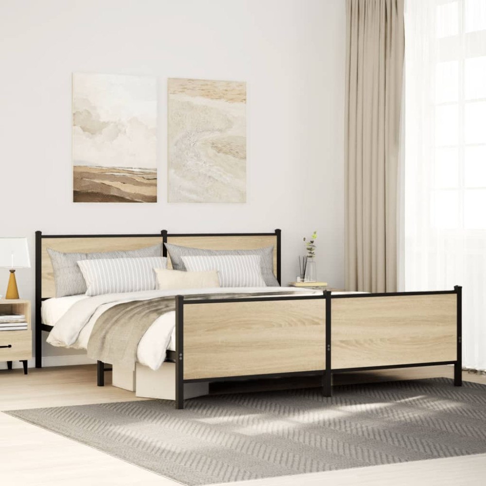 vidaXL Sängram utan madrass metall sonoma-ek 200x200 cm