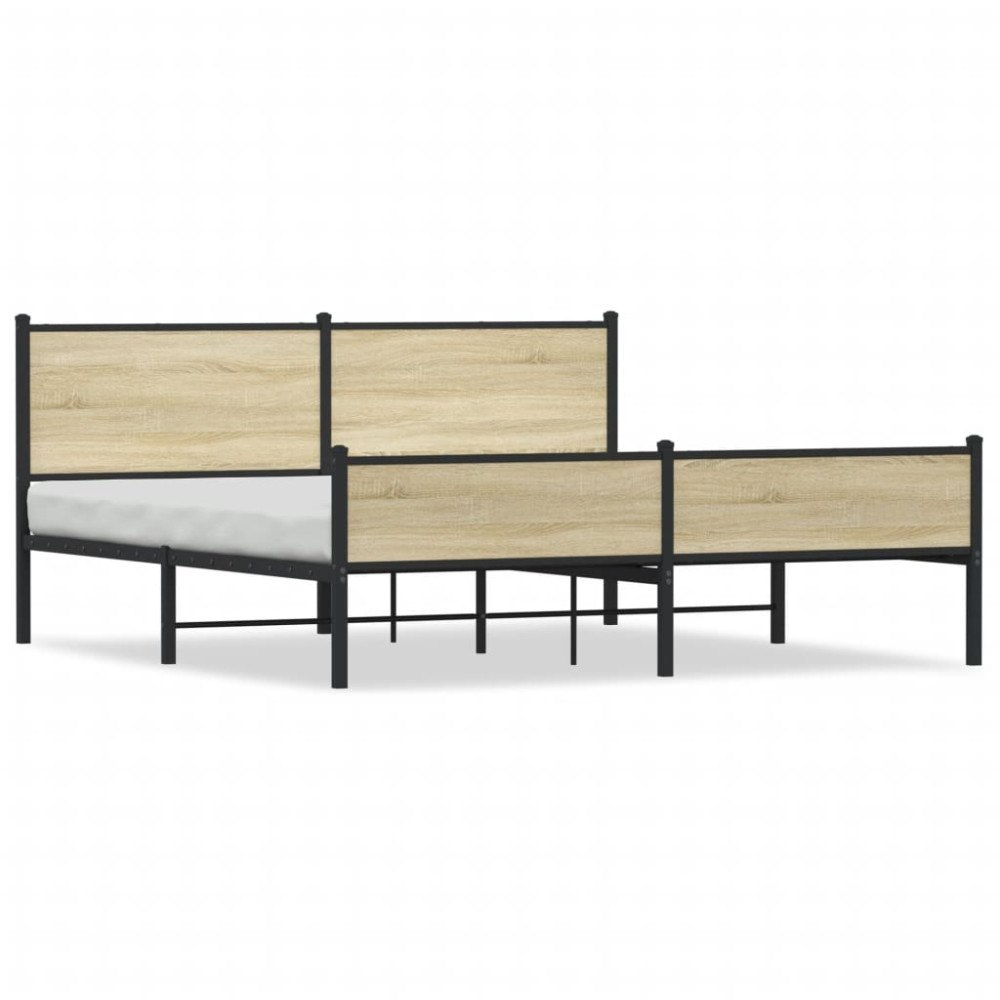 vidaXL Sängram utan madrass metall sonoma-ek 183x213 cm