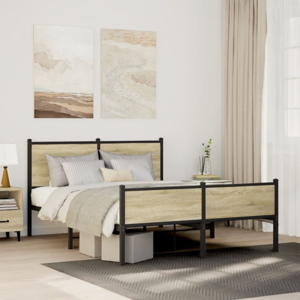 vidaXL Sängram utan madrass metall sonoma-ek 150x200 cm