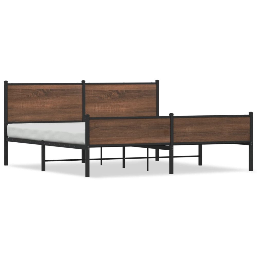 vidaXL Sängram utan madrass metall brun ek 160x200 cm