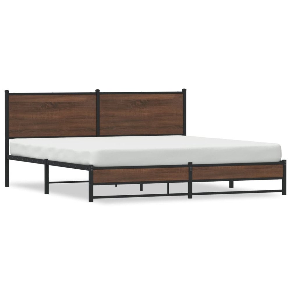vidaXL Sängram utan madrass metall brun ek 180x200 cm