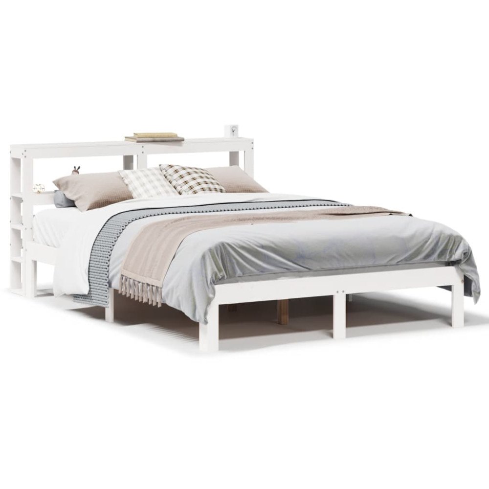 vidaXL Sängram med huvudgavel vit 150x200 cm massiv furu