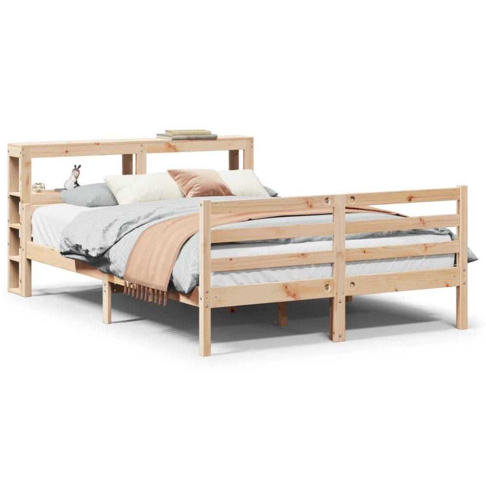 vidaXL Sängram med huvudgavel 140x190 cm massiv furu