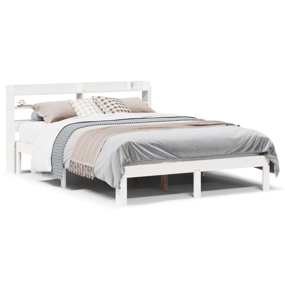 vidaXL Sängram med huvudgavel vit 120x190 cm massiv furu