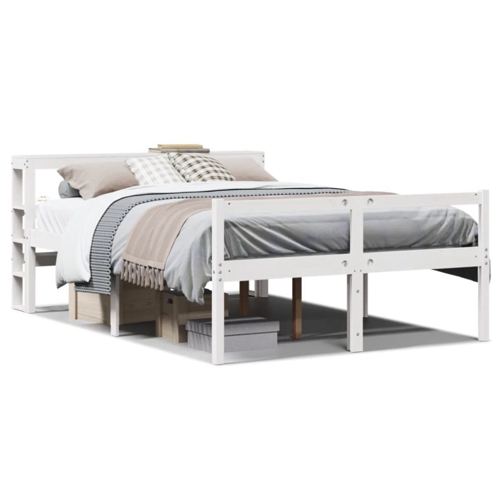 vidaXL Seniorsäng med sänggavel vit 140x200 cm massiv furu