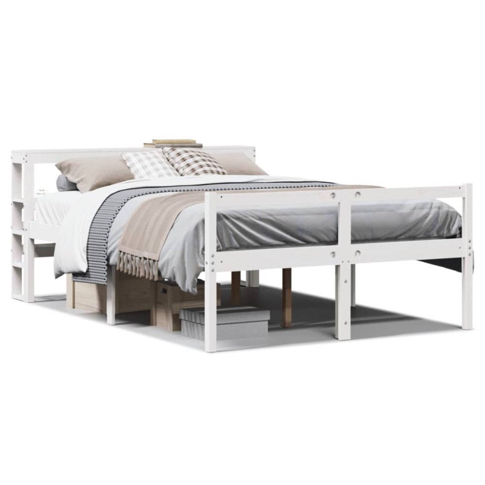 vidaXL Seniorsäng med sänggavel vit 160x200 cm massivt furu