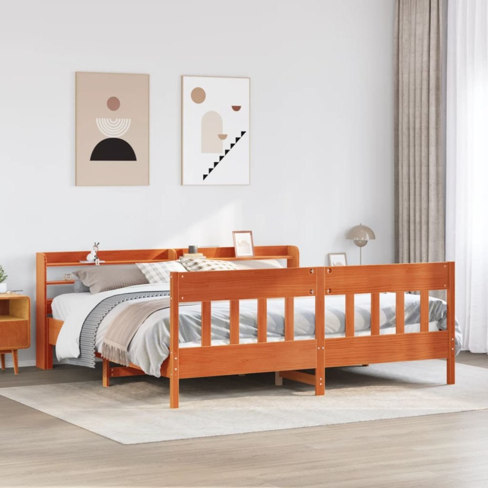 vidaXL Sängram utan madrass vaxbrun 200x200 cm massiv furu