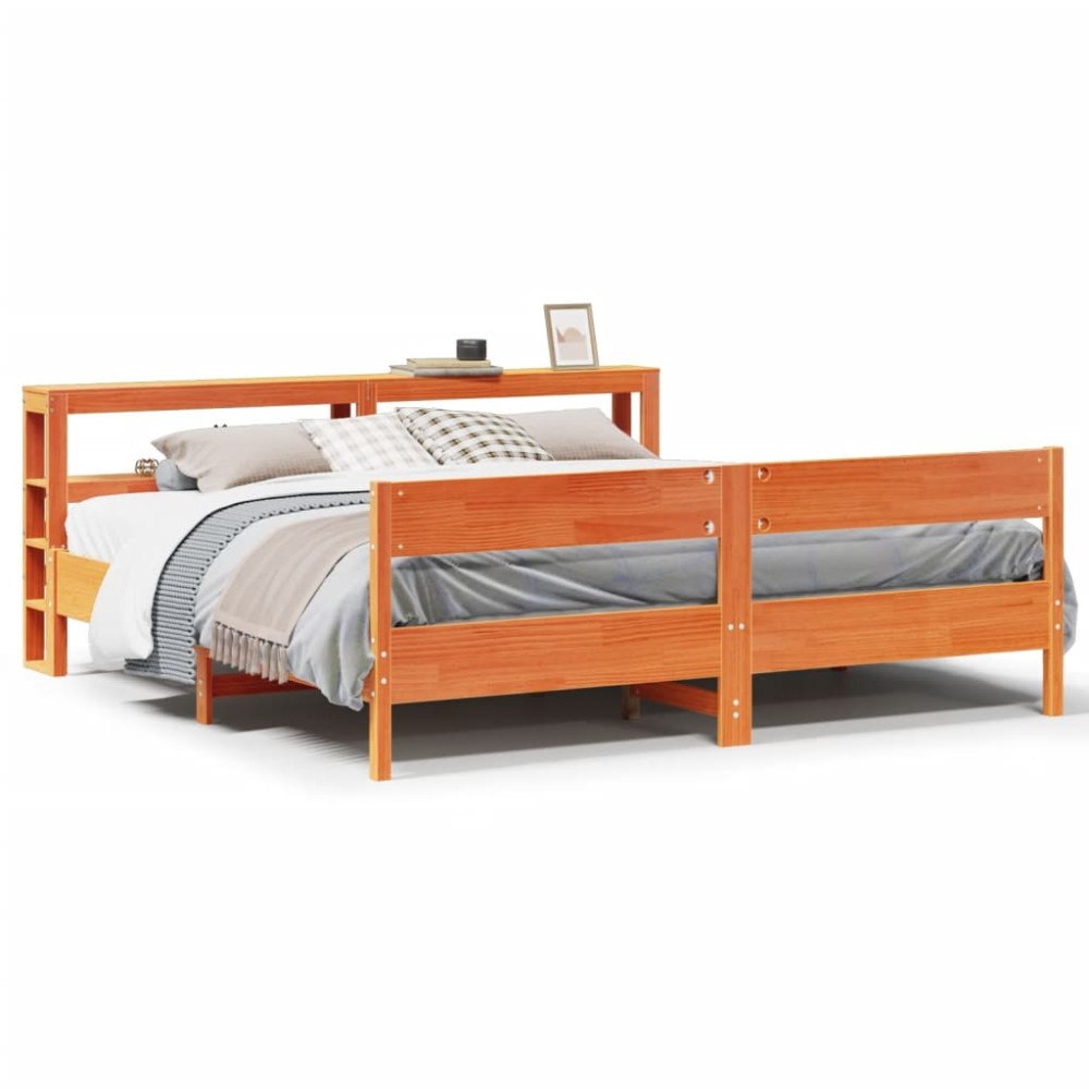 vidaXL Sängram utan madrass vaxbrun 200x200 cm massiv furu