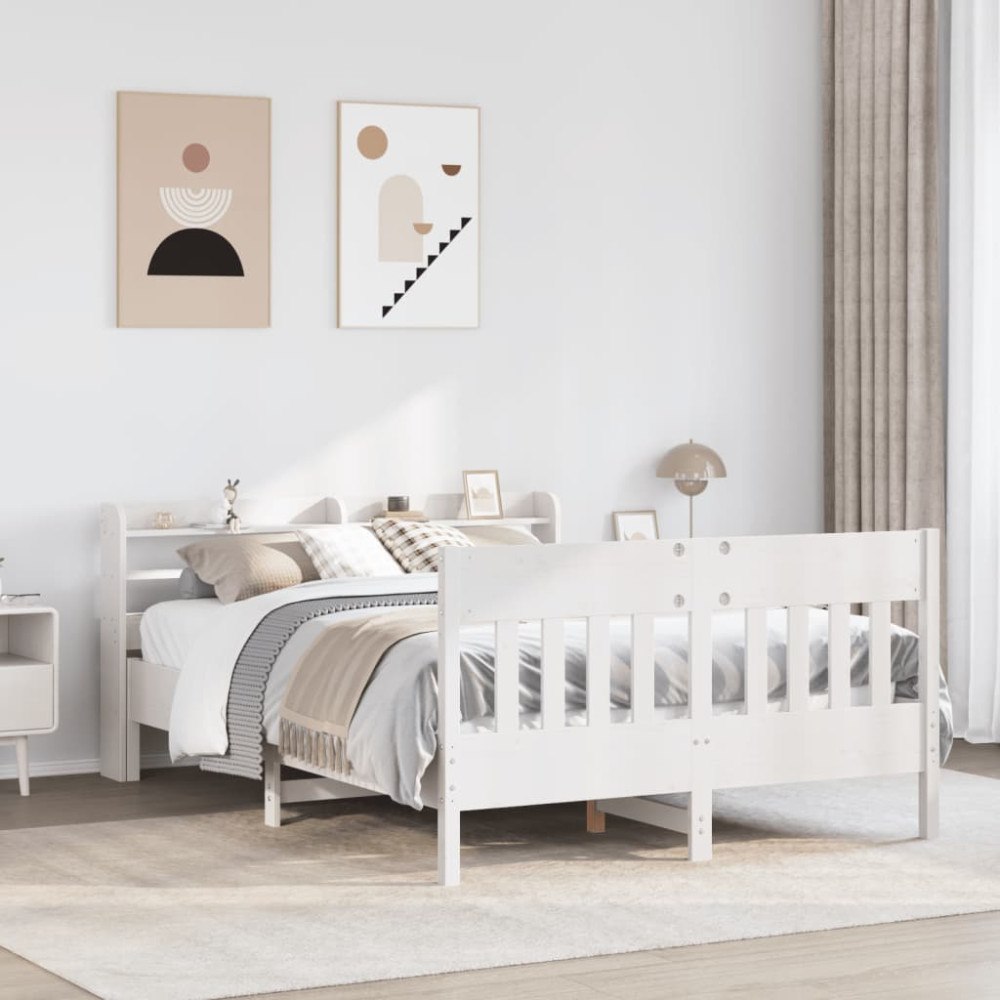 vidaXL Sängram utan madrass vit 135x190 cm massiv furu