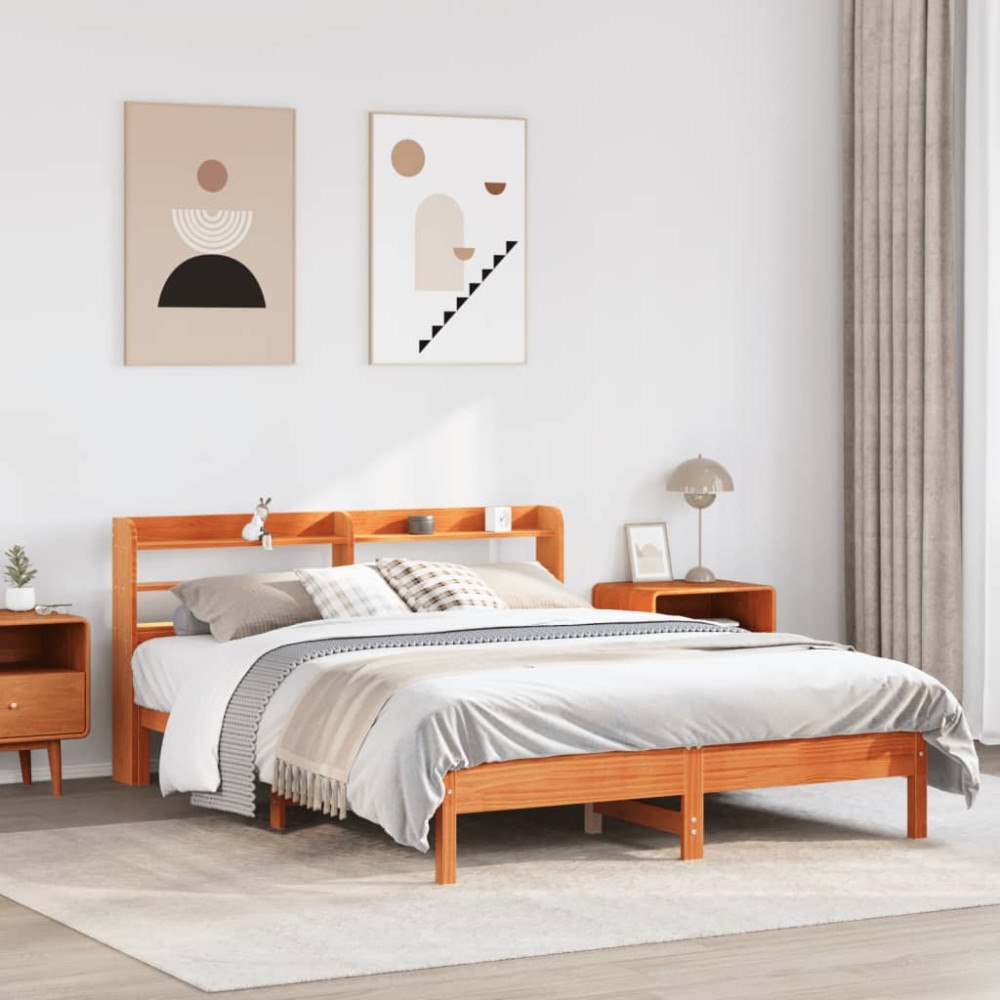 vidaXL Sängram utan madrass vaxbrun 160x200 cm massiv furu