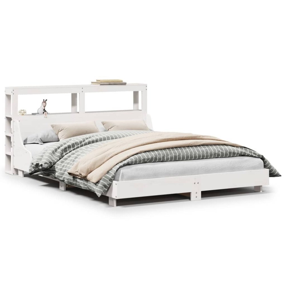 vidaXL Sängram utan madrass vit 140x190 cm massiv furu