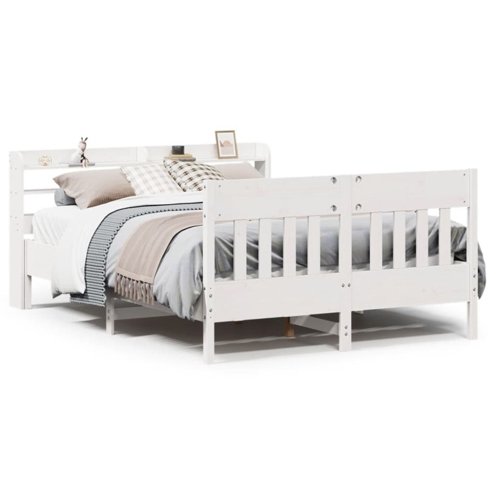 vidaXL Sängram utan madrass vit 160x200 cm massiv furu