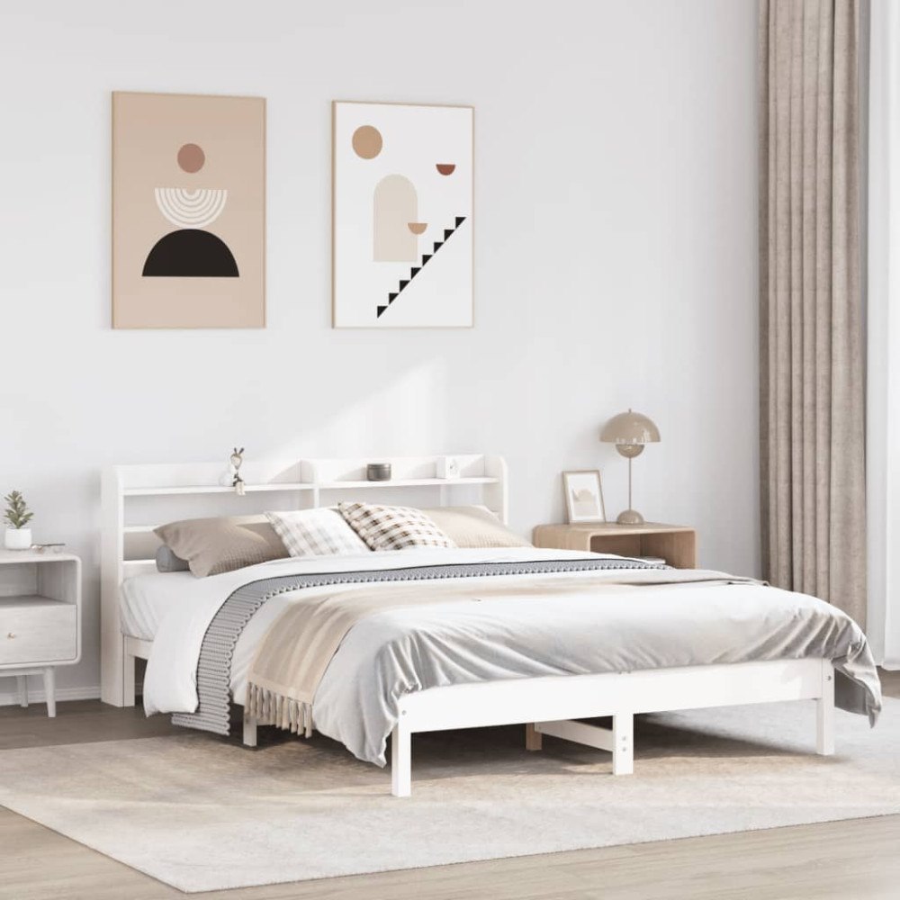 vidaXL Sängram utan madrass vit 140x190 cm massiv furu