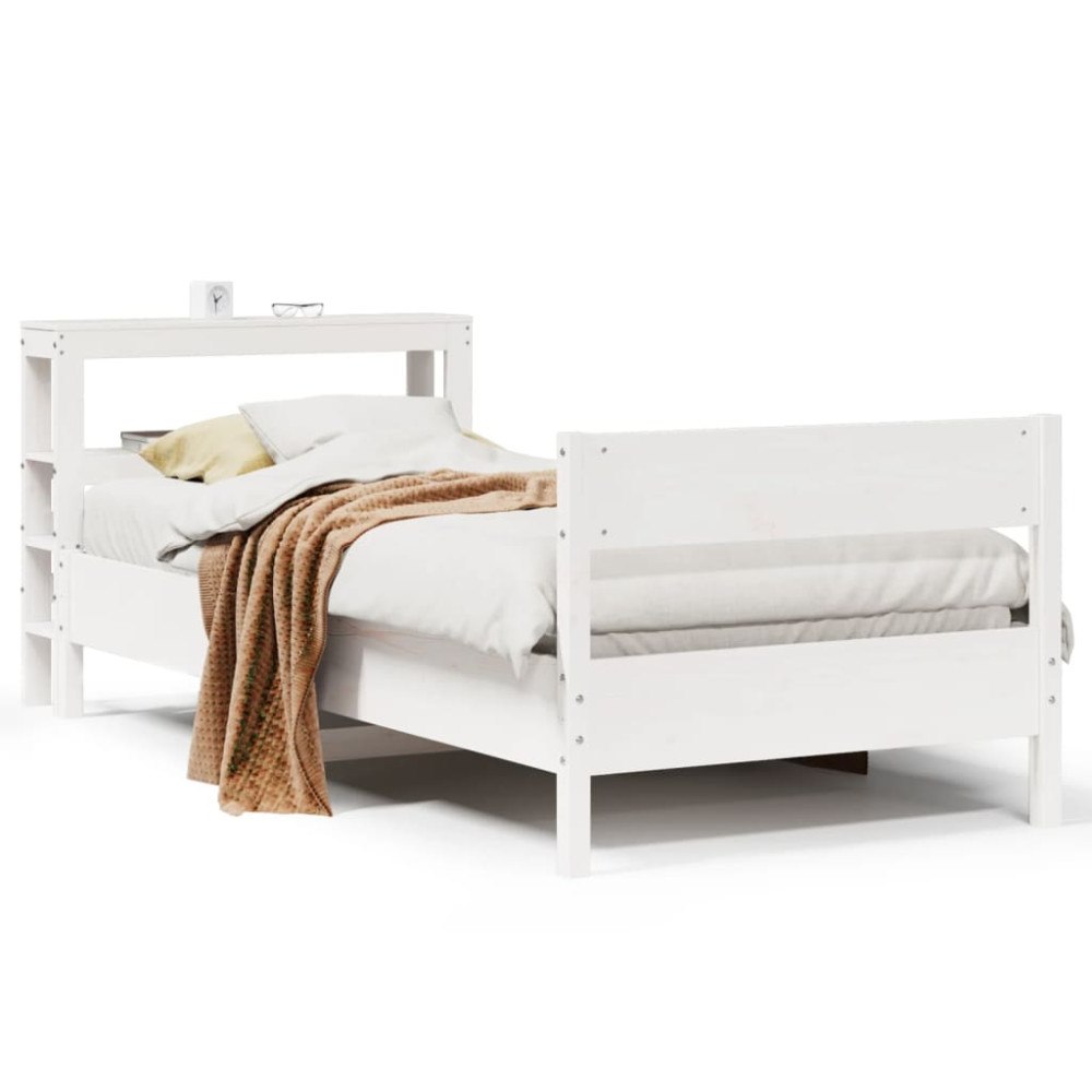 vidaXL Sängram utan madrass vit 75x190 cm massiv furu