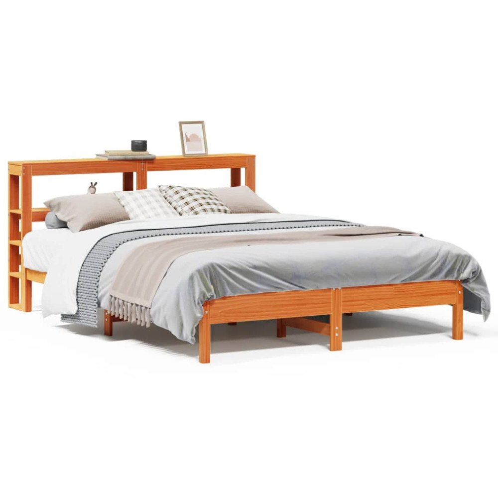 vidaXL Sängram utan madrass vaxbrun 160x200 cm massiv furu