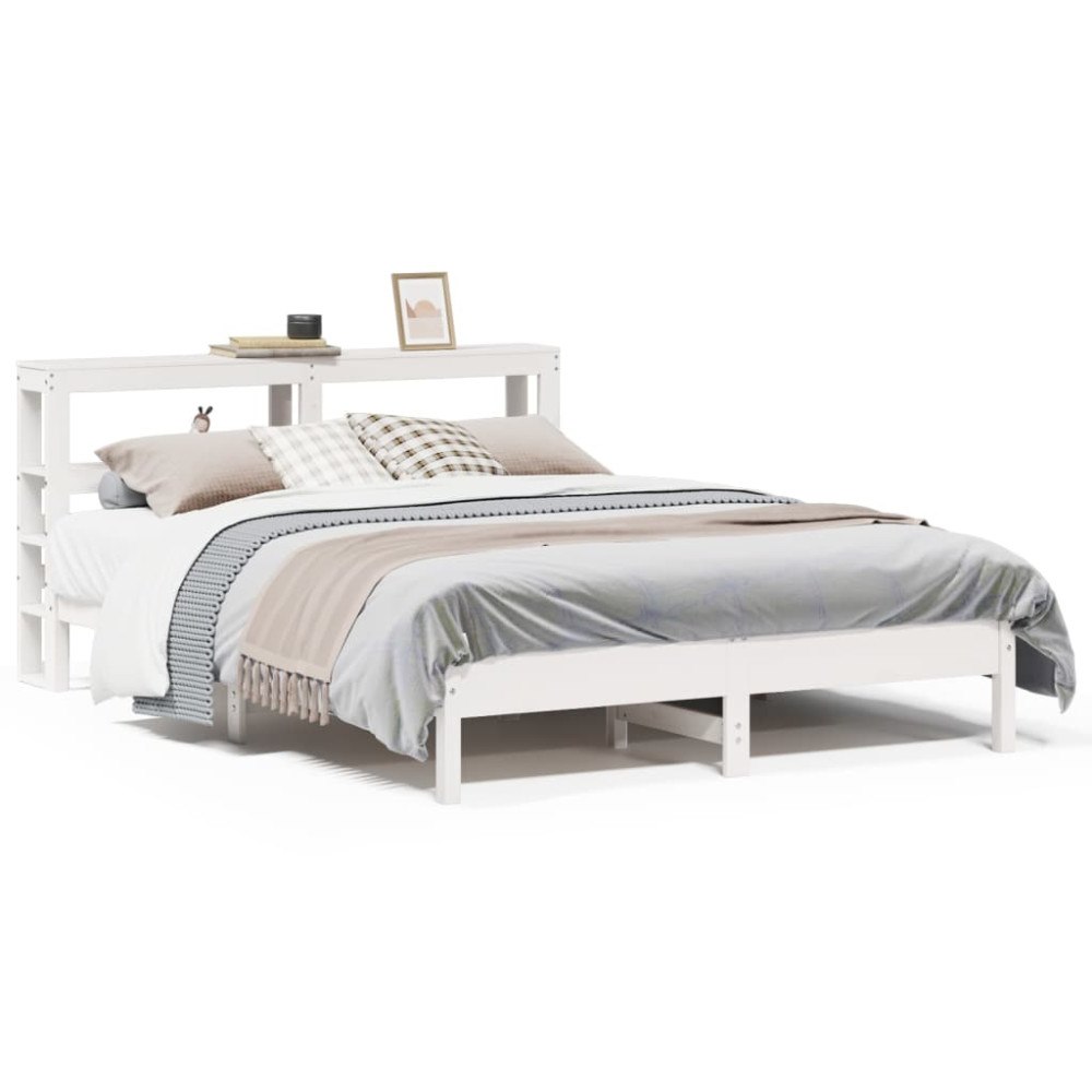 vidaXL Sängram utan madrass vit 140x200 cm massiv furu