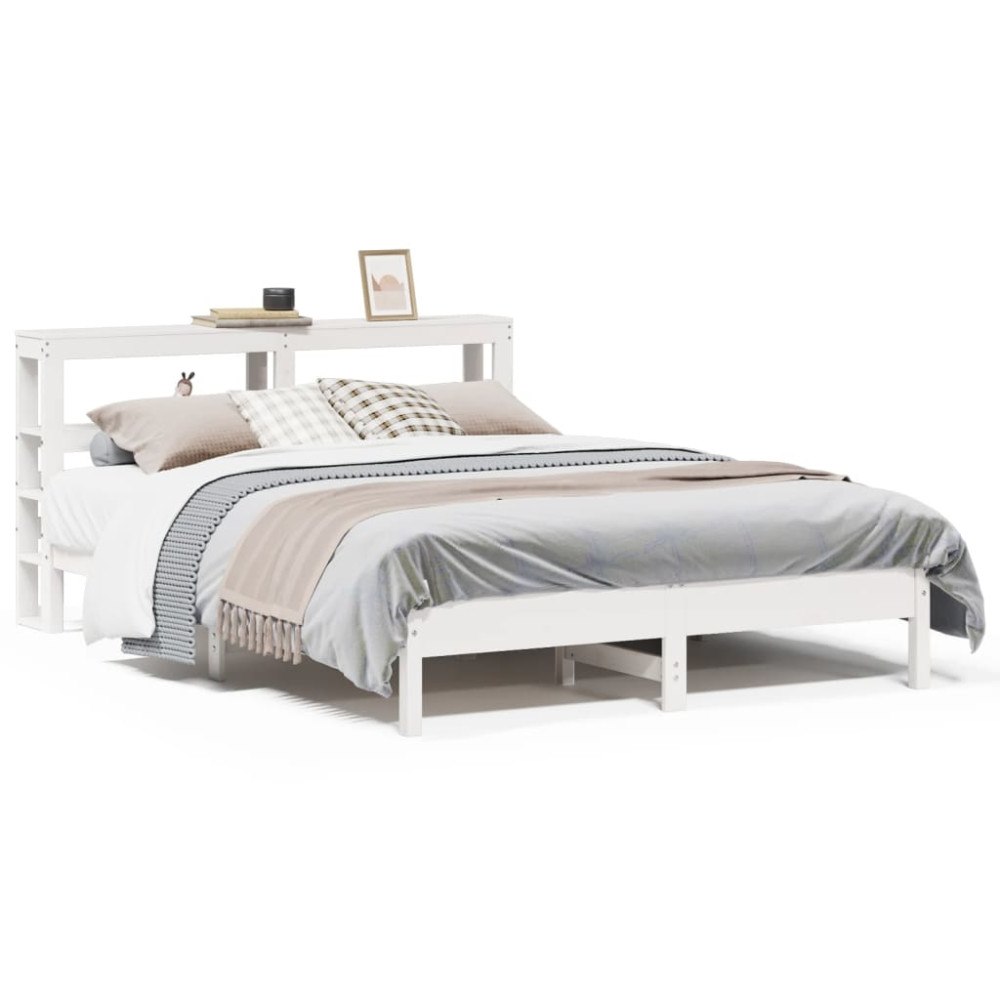 vidaXL Sängram utan madrass vit 140x190 cm massiv furu