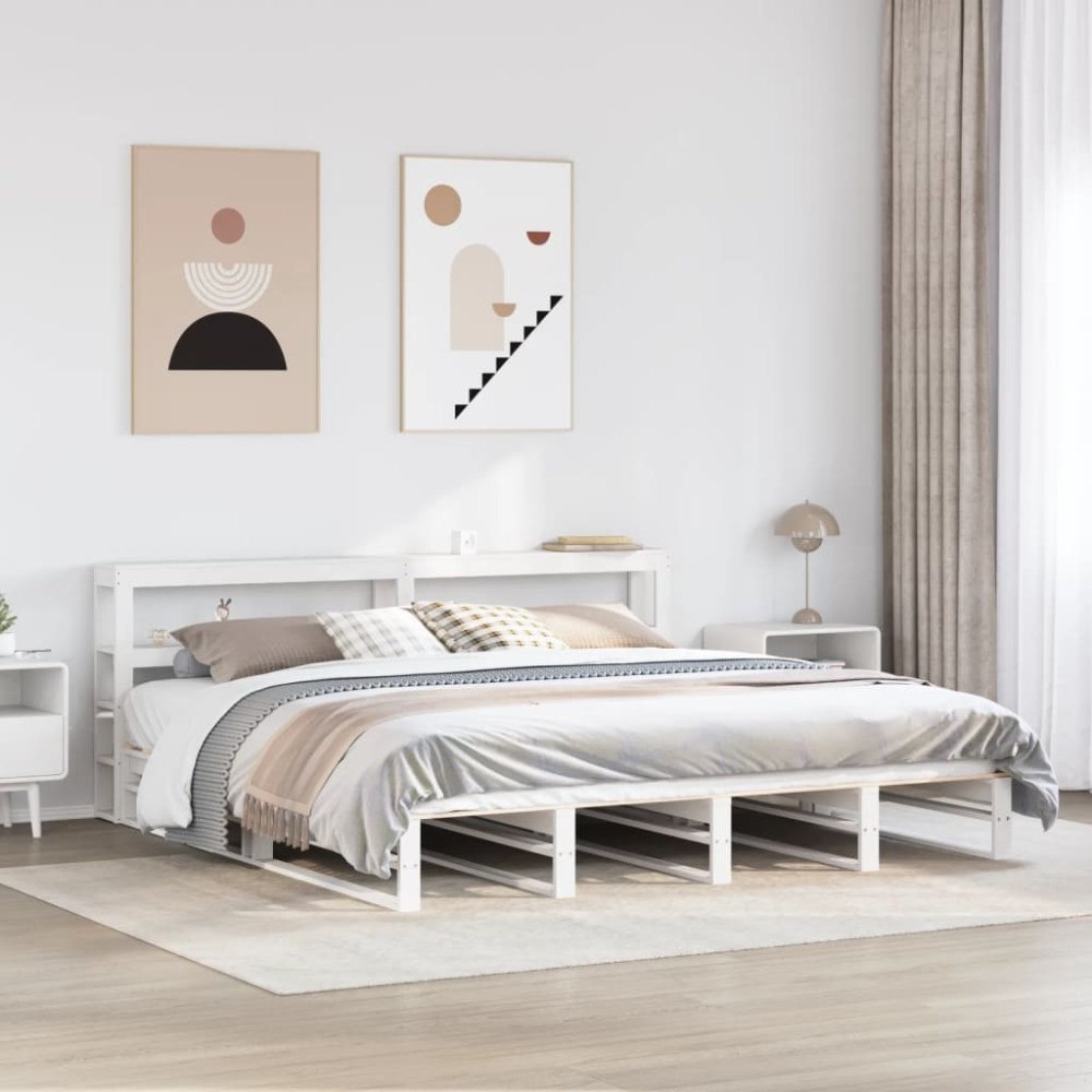 vidaXL Sängram utan madrass vit 200x200 cm massiv furu
